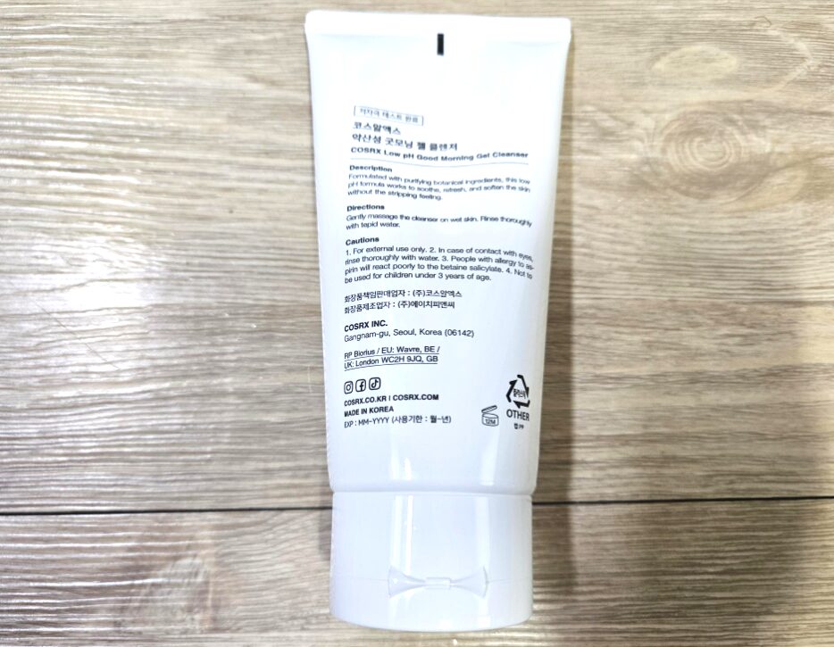 COSRX Low pH Good Morning Gel Cleanser 商品裏面