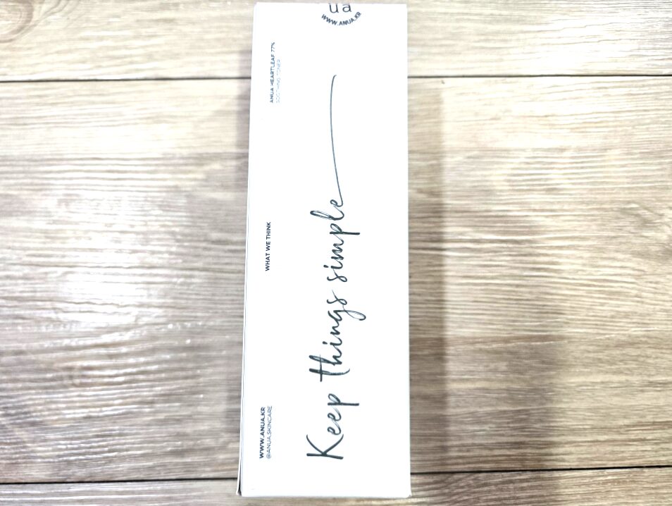 Anua ハートリーフトナー 外箱 裏面 Keep things simple